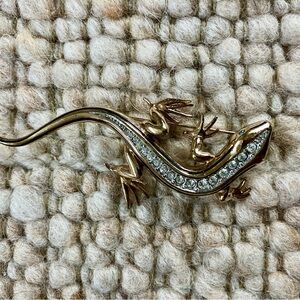 Gold/Silver & Rhinestone Lizard Brooch